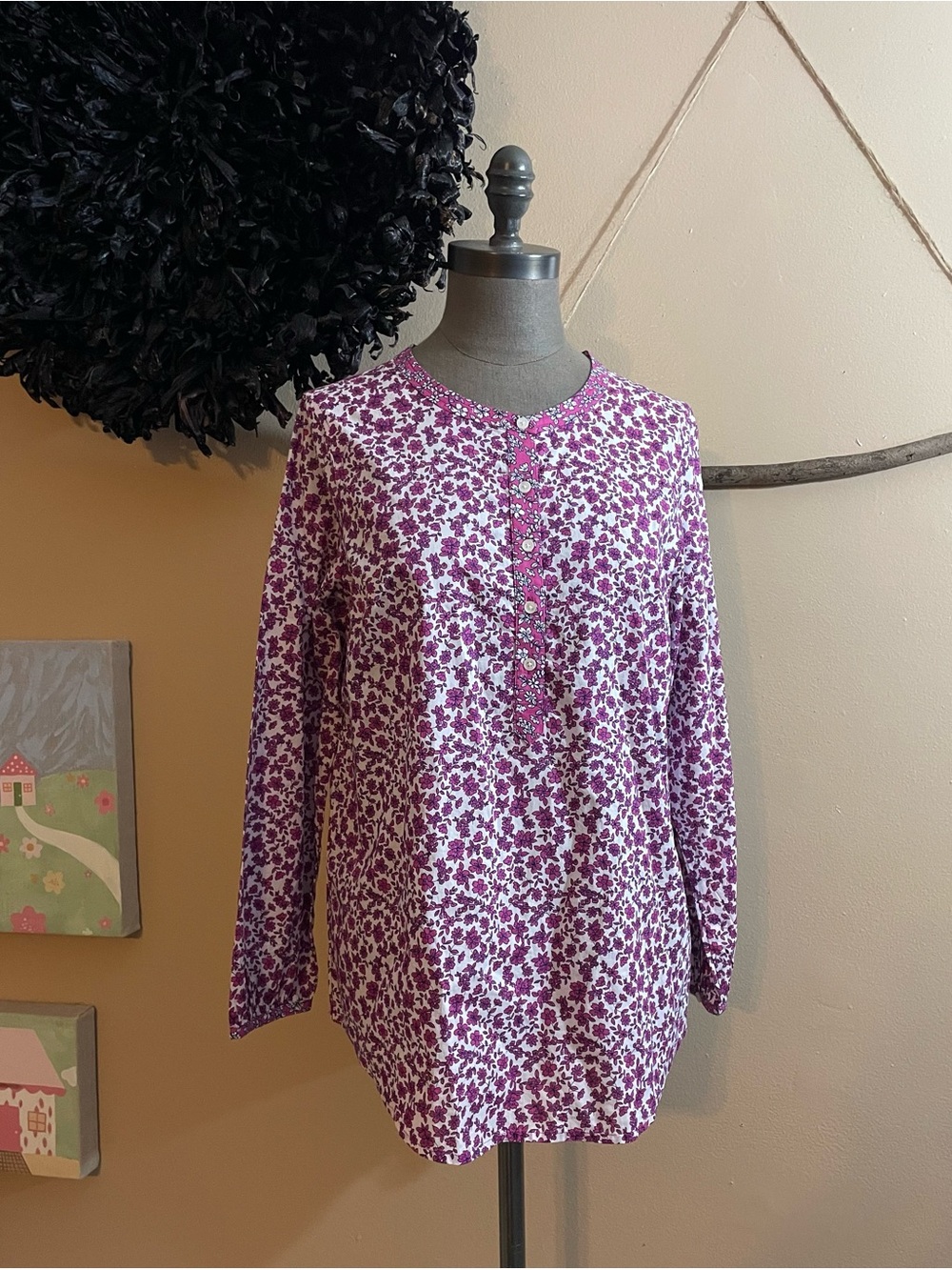 J. Crew Purple Floral Button-Front Long Sleeve Top